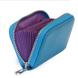 HAKATA NO MORI LEATHER Genuine Leather Credit Card Case, Magnetic Interference, Anti-Skimming, RFID Card Slot, Large Capacity, Men's, Women's, 14 peacock blue