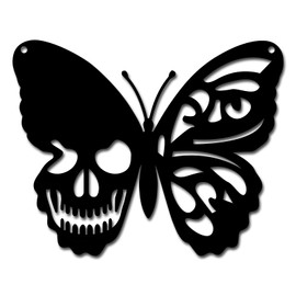 CREATCABIN Metal Wall Art Butterfly Skull Decor Wall Hanging Plaques Ornaments Iron Wall Art Sculpture Sign for Indoor Outdoor Home Livingroom Kitchen Garden Office Decoration Gift Black 6.3 x 7.9inch