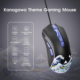 XVX Wired Gaming , 12000 DPI RGB Gaming  with 12 Backlit Modes & 7 Macro Buttons, PC Gaming Mice Support DIY Keybinding,  Gamer Computer  for Laptop PC  Windows, Kanagawa - Colour: Kanagawa