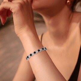 Crysdue Wedding Bridal Tennis Bracelets for Women Brides, Black Cubic Zirconia Birthstone Jewelry Gift 6.9 Inch