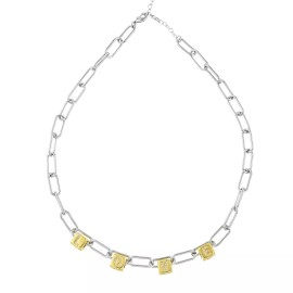 Unbranded Stainless Steel Paperclip Chain Necklace with Gold Love Charms