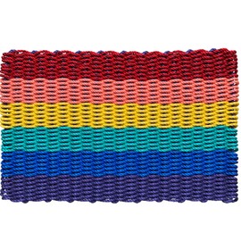 Wicked Good Lobster Rope Doormats, Handwoven Nautical Rope Doormats (18 x 30, Rainbow Stripe)