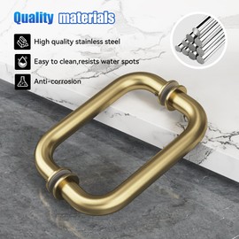 Bathlink 8" Shower Door Handle, Back to Back Tubular Handle Compatible with 1/4" to 1/2" Thickness Glass for Shower Doors, Stainless Steel 304 Shower Doors Handles Replacement in Brushed Gold
