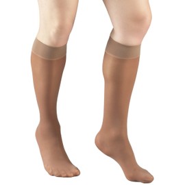 Truform Sheer Compression Stockings, 8-15 mmHg, Women's Knee High Length, 20 Denier, Taupe, Large