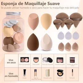 14 Piezas Esponja Maquillaje, Beauty Blenders, para Juego de Esponjas de Maquillaje Facial, Uso Seco y Húmedo, Esponja de Maquillaje para Base en Polv