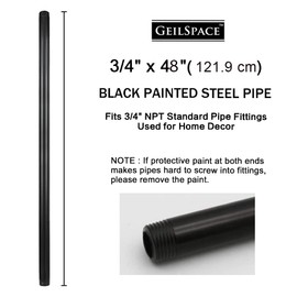 GeilSpace 6 Pack 3/4" x 48" Pre-Cut Black Metal Pipe, Industrial Steel Fits Standard Three Quarters Inch Black Threaded Pipes and Fittings - Vintage DIY Industrial Shelving (3/4" × 48", Black)