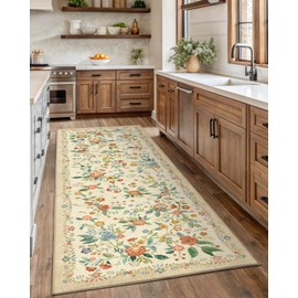 Amada 2x6 Washable Runner Rug, Non-Slip & Low-Profile Kitchen Area Rug with Durable Edge Binding, Boho Floral Pattern, Soft Long Entryway Runner Rugs for Bedroom & Hallway