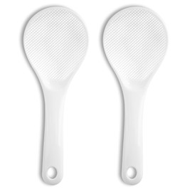 2PCS White Non-stick Rice Paddle Spoon 5.5 Inch Rice Spoon Rich Cooker Scooper Spatula with Hole, Heat Resistant Rice Spatula Easy to Clean