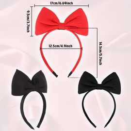 Bow Headband For Women, Red Bowknot Hair Band Big Bowknot Headdress Black Huge Bow Headband Large Bowknot Hairband Perfect Hair Accessories for Party and Cosplay-2PCS