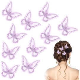 10 Pcs Purple Butterfly Hair Clips Wedding Embroidery Pins Lace Fairy Aesthetic Hair Styling Accessories Decor for Porm Party Birthday Bridal Women (Purple, One size)