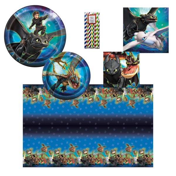 Just Jazzle Unique How to Train Your Dragon Birthday Party Tableware Kit Napkins, Plates Bundle, 16 Guests