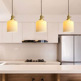 Aeyee Ceramic Pendant Light Fixture Set of 3, Dome Hanging Light, Adjustable Pendant Lighting for Kitchen Island Bedroom