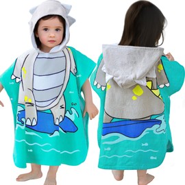 VOOVA & MOVAS Toddler Poncho Towels with Hood, Oversized (2-4Years,22"X22") Made from 100% Soft Cotton,Absorbent Bathrobe for Baby Boys,Perfect for Pool | Swimming | Bath | Beach, Dino