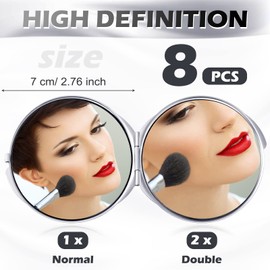 Yalikop 8 Espejos Compactos a Granel con Aumento 1x 2X Mini Espejo de Maquillaje de Viaje de Doble Cara Pequeño Espejo de Bolsillo Portátil Espejo Compacto de Monedero Redondo Plegable (Plata)