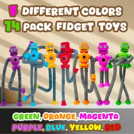 YAHAZORR Upgrade Pop Tubes Sensory Toys, 14 Packs Strong Telescopic Suction Cup Robot for Fidgety Kids Autism, Colourful Stretchy Robotsics Fidget Toys for Classroom Plane Travel Road Trip Toys