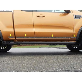 707Motoring Stainless Polished Chrome Body Side Molding Accent Trim (2" Wide) 8PC, Compatible with Ford Ranger 2019-2020 (4-Door, Pickup Truck, Super Cab)
