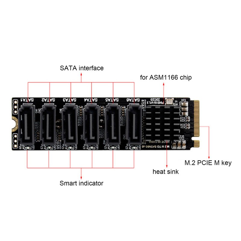 M.2 to SATA3.0 Adapter Card 6Gbps High Speed ASM1166 M.2