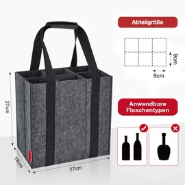 Eurhomewit Bottle Carrier 6 Compartments Bottle Bag, Felt Bottle Bag, Reusable Men's Handbag for Beer Bottles, Wine Bottles, Drinks Bag