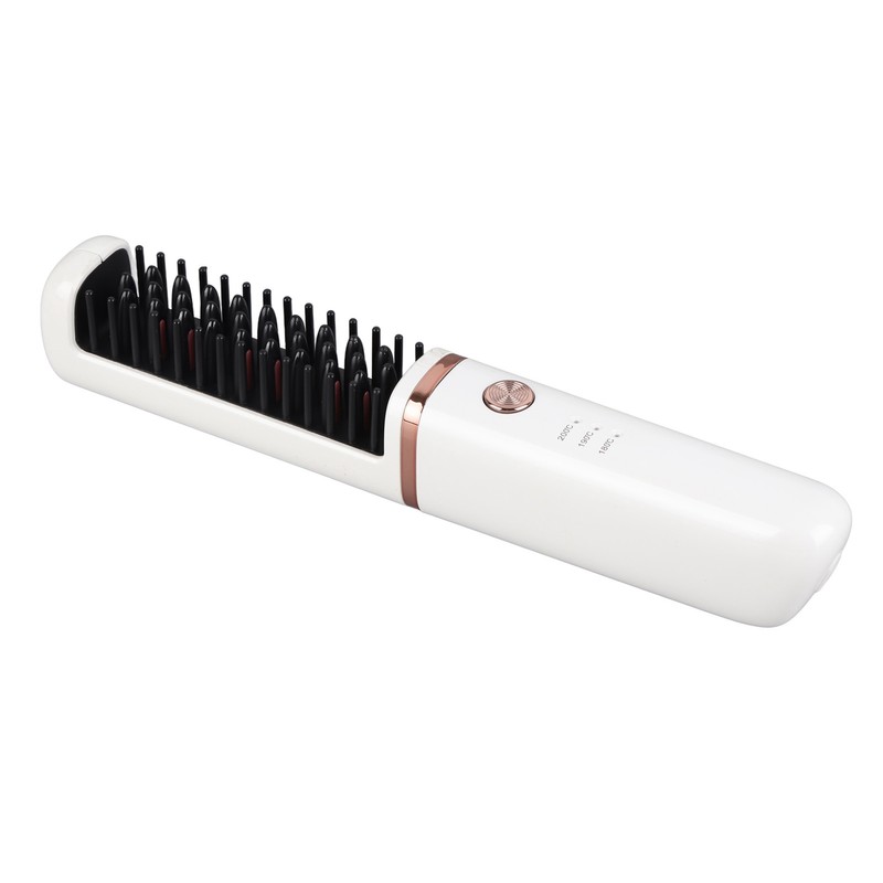 Hair Straightener Brush USB Rechargeable Hair Straightening Curling Brush Pearl