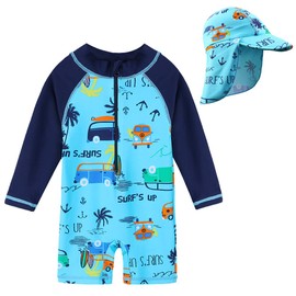 HUAANIUE Baby/Toddler Boy One-Piece Swimsuit UPF 50+ Long Sleeve Swimwear