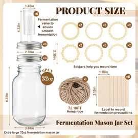 Blushtier 6 Pack 32 oz Fermentation Jar Mason Jars with Lids 0.95 Liter Fermentation Kit with Airlocks Sticker Tags and Ropes for Fermenting, Pickling, Canning, Mead Making