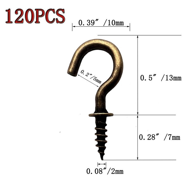 MYYZMY 120 Pcs 1/2 Inch Screw-in Hooks Nickel Plated Metal