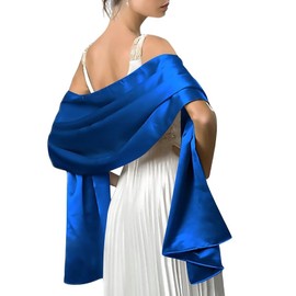 LumiSyne Women's Satin Chiffon Festive Stole Scarf Plain Lightweight Scarf Wrap for Bride Bridesmaid Wedding Evening Dress Prom, royal