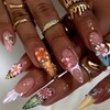 24Pcs Colour Flower Press on Nails Medium Almond Fake Nails