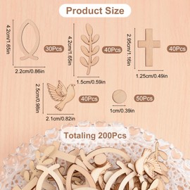 URROMA Table Wooden Confetti, 200Pcs Wood Fish Crosses Branch Dotted Dove Baptisms Theme Party Decors First Communion Baby Shower Birthday Wedding Decor