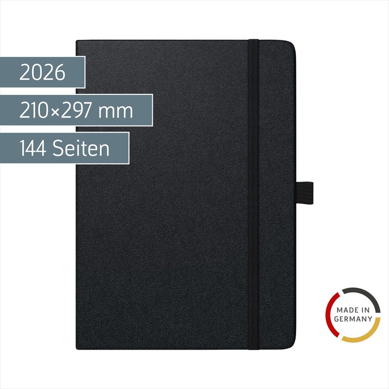 BRUNNEN Buchkalender Mod. 781 2026 | A4, Kunststoff, schwarz