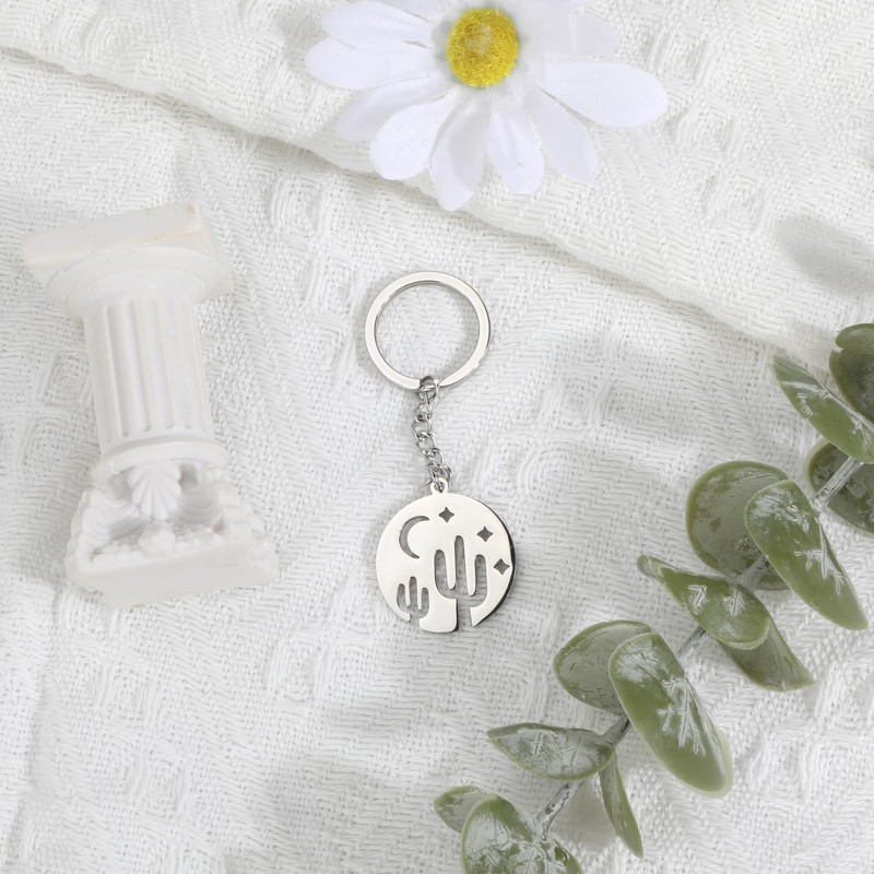 MUCOOS Cactus Keychain, Silver Keychain, Metal Material, Teacher Gift For