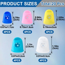 Isslly 20 Pcs Rubber Finger Tips, Guitar Fingertip Protector Pads, Breathable Thimble Finger Grips for Sorting Paper, Money Counting, Hand Sewing - 5 Sizes, White, Pink, Yellow, Blue, Dark Blue