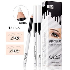 Go Ho 12 PCS White Eyeliner Pencil Set,Waterproof Eyebrow Hair Barber Pencil,Long-lasting Sweat-proof Eyeliner Makeup Brow Tint Pen(White)