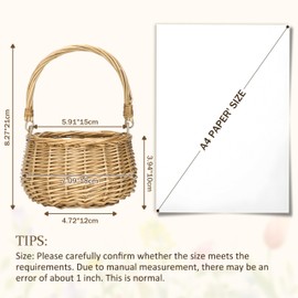 YINGXUN Wicker Picnic Basket with Foldable Metal Core Handle - 7-inch Small Willow Flower Girl Basket for Weddings and Easter - Handwoven Rattan Storage for Candies and Gifts