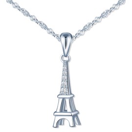 MicLee Women's Necklace 925 Sterling Silver Cubic Zirconia Paris Eiffel Tower Pendant Chain with Gift Bag Great Gift for Couples Mother Daughter, Silver, Cubic Zirconia