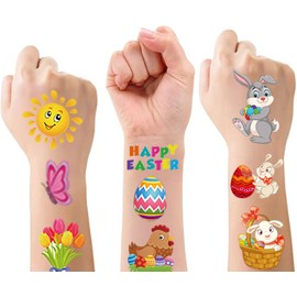 Easter Tattoo Stickers for Kids 10 Sheets, Boys and Girls' Party Gifts, Easter bunny Easter Egg Basket Decoration, Holiday Temporary Tattoo Cover up Makeup Waterproof