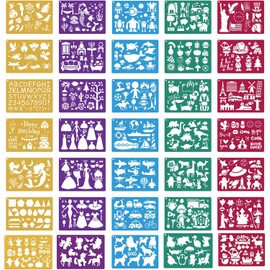 Plantillas para niños, 35 plantillas de dibujo reutilizables para niños, plantillas de plástico con variedad de temas/formas, regalo de cumpleaños de Navidad para niñas y niños