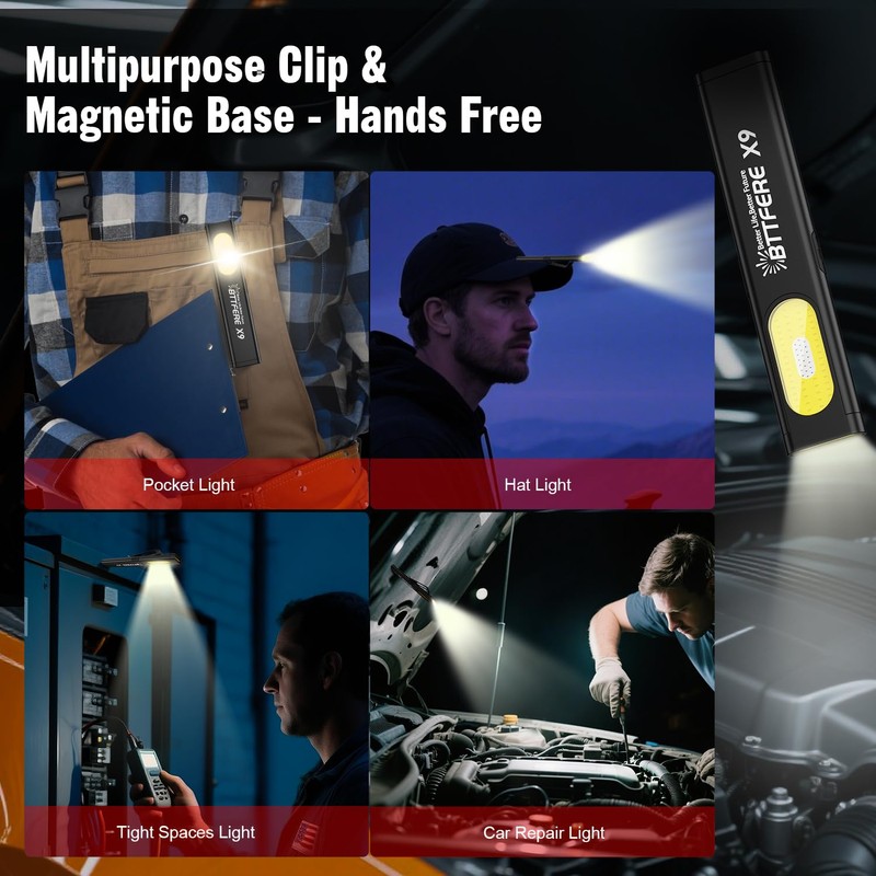 Bttfere 2 Pack Pocket Flashlight EDC Clip Light with Magnetic