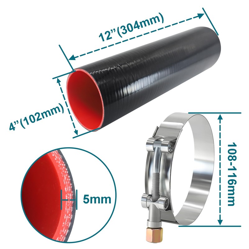 Straight ID 4” Silicone Hose Coupler 12” Length with 2PCS