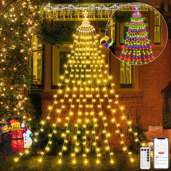 P.TOULTEK Outdoor Decorations Waterfall Lights, 344 LED 8 Modes Star