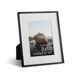 HAUS AND HUES 8x10 Picture Frame with Real Glass & Black Premium-Grade Metal Matted to 5x7 - Aluminum 8x10 Picture Frame - Includes Easel Back, Hanging Kit - Ideal for Home, Office (8x10 in, Black)