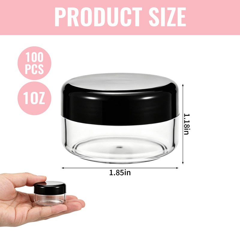 100 Pack 1Oz Plastic Container Jars with Lids, Round Clear