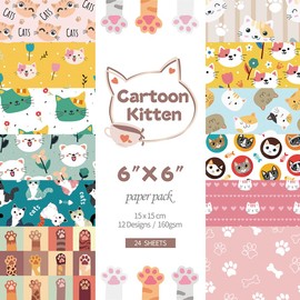 6x6” 160gsm cardstock Single Sided Scrapbooking 24 Paper Pad vintage decoupage scrapbook kit patterned paper junk journal supplies journaling supply scrap paper crafting Cat