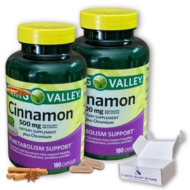 Spring Valley Cinnamon Capsules- 500mg Plus Chromium 180ct (Pack of 2), Boxed by Fusion Shop Store