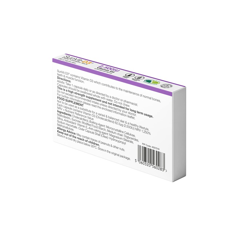 SunVit-D3 High Strength Vitamin D 2500iu Capsules - Cholecalciferol Vitamin