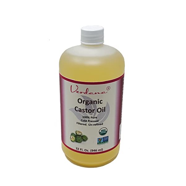 Organic Verdana Castor Oil – USDA Certified Organic – Cold Pressed, Unrefined, 100% Pure and Hexane Free - 32 Fl Oz