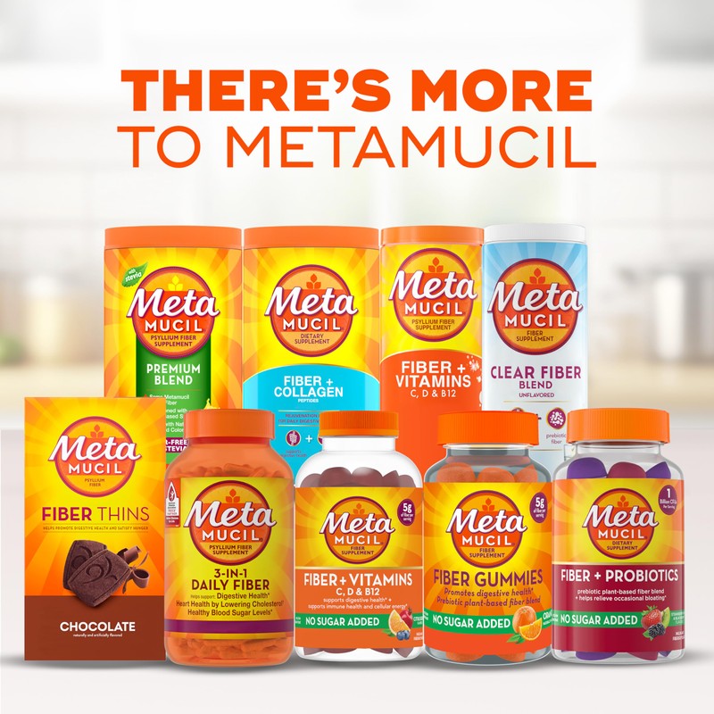 Metamucil Fiber Supplement, Unflavored Clear Mixing Powder, No Grit, No
