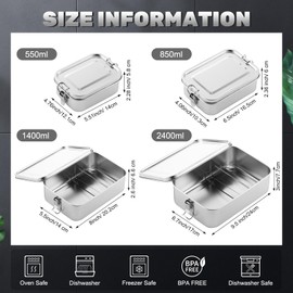 Umigy 4 Pcs Stainless Steel Bento Box Metal Lunch Box Food Storage Containers Metal Lunch Container, Lockable Clips to Leak Proof, Reusable Dishwasher Safe Lunch Snack Boxes for Work, Picnic (4 Sizes)