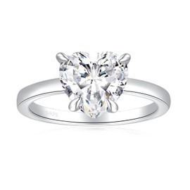 JALOKIVI 3CT 925 Sterling Silver Engagement Rings for Women Heart Cut Solitaire Cubic Zirconia Wedding Promise Rings for Her Silver Size 10.5