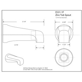 Westbrass E531-1F-62 5-1/4" Standard Front Connection Tub Spout, Matte Black